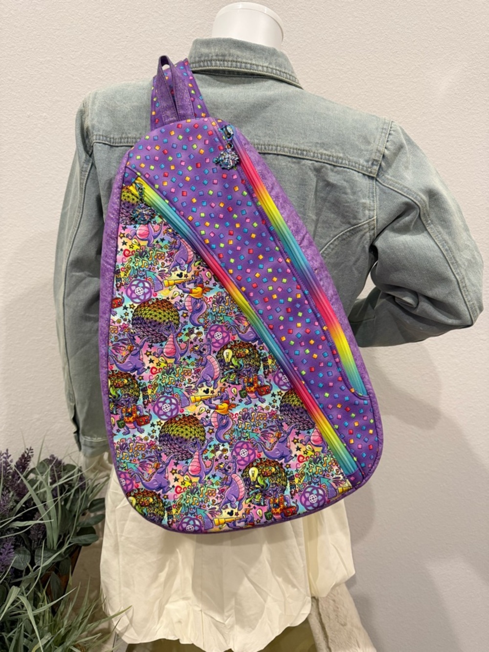 Disney Figment Purple Rainbow Print Sling Backpack